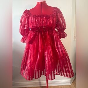 Smak Parlour Red Babydoll Dress NWT Retro Red Organza Stripe